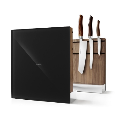 Nesmuk Messerhalter Walnuss-hell - Glas schwarz