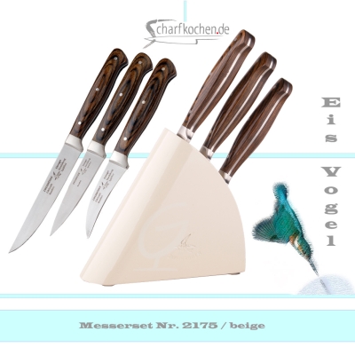 3er Set Sch�lmesser mit Block "Eisvogel" beige